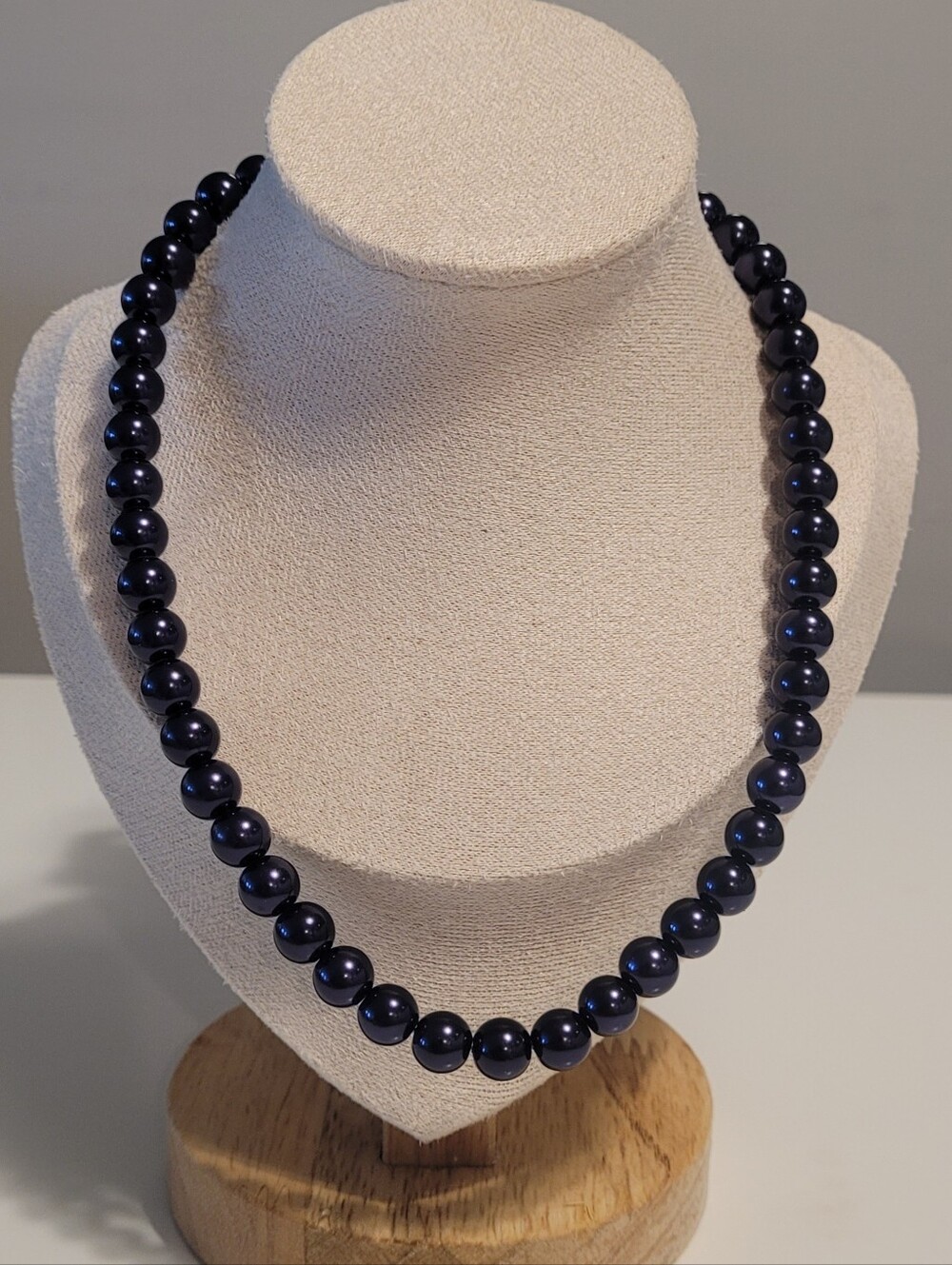 Vintage Deep Purple Faux Pearl Necklace & Matching Earrings Set